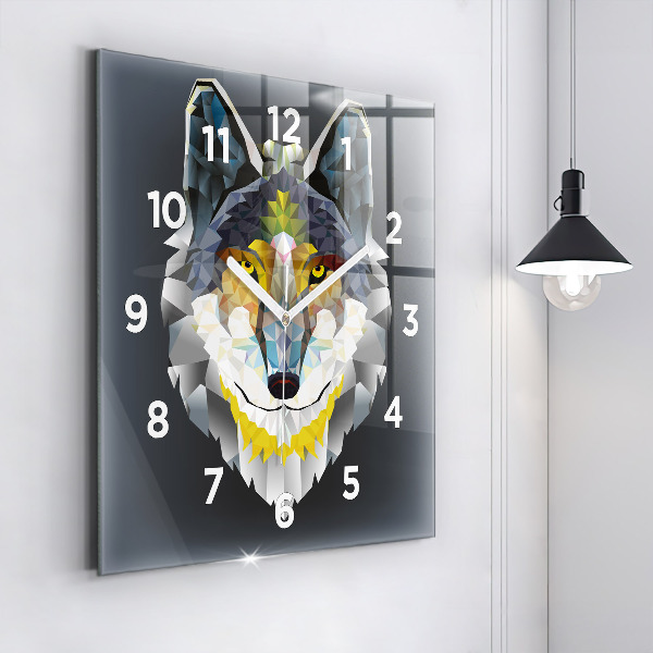 Pendule carrée en verre Tête de loup