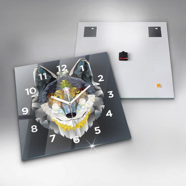 Pendule carrée en verre Tête de loup