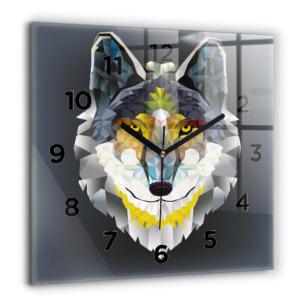 Pendule carrée en verre Tête de loup