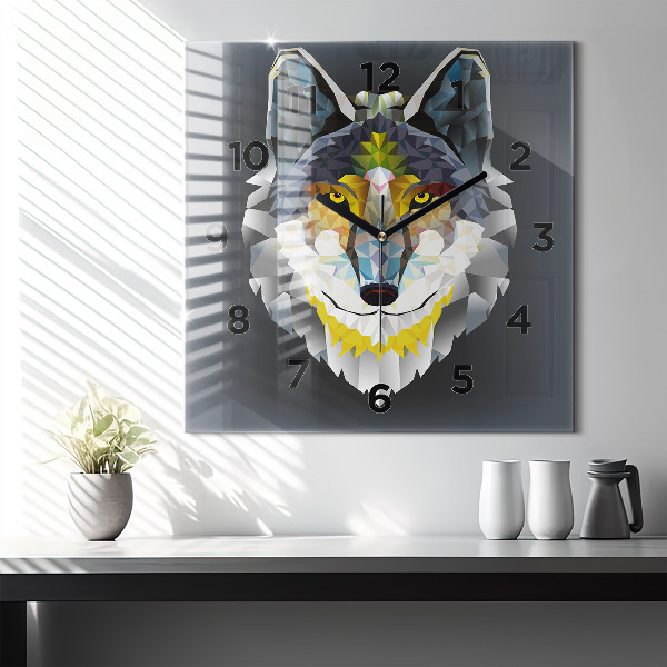 Pendule carrée en verre Tête de loup