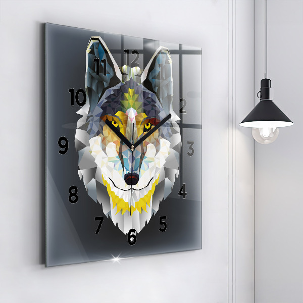 Pendule carrée en verre Tête de loup