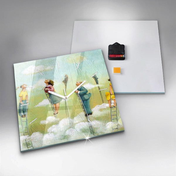 Pendule carrée en verre 'Les gens sur l''échelle'