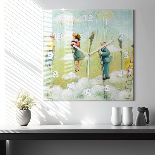 Pendule carrée en verre 'Les gens sur l''échelle'