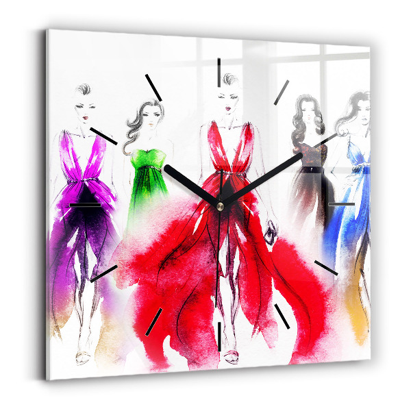Pendule carrée en verre Femmes en robes colorées
