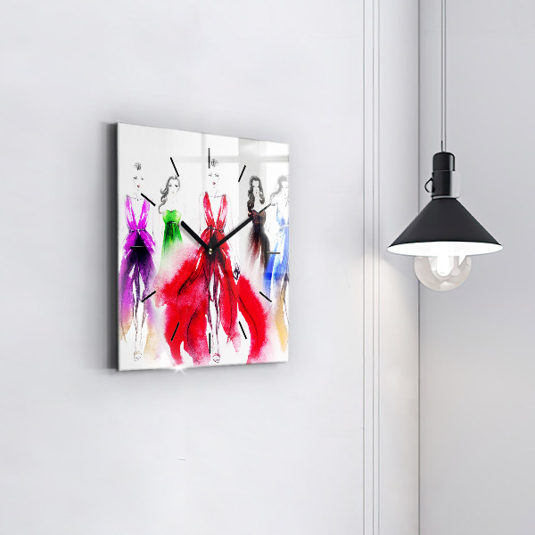 Pendule carrée en verre Femmes en robes colorées