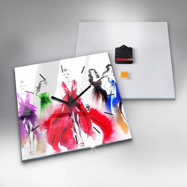 Pendule carrée en verre Femmes en robes colorées
