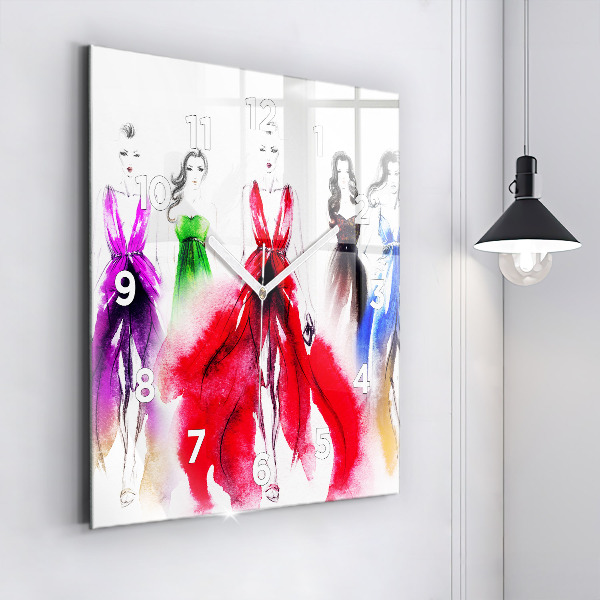 Pendule carrée en verre Femmes en robes colorées