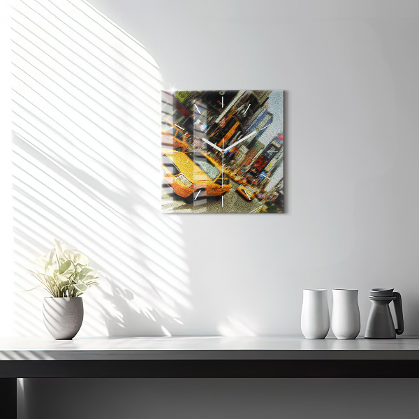 Pendule carrée en verre Les taxis de New York