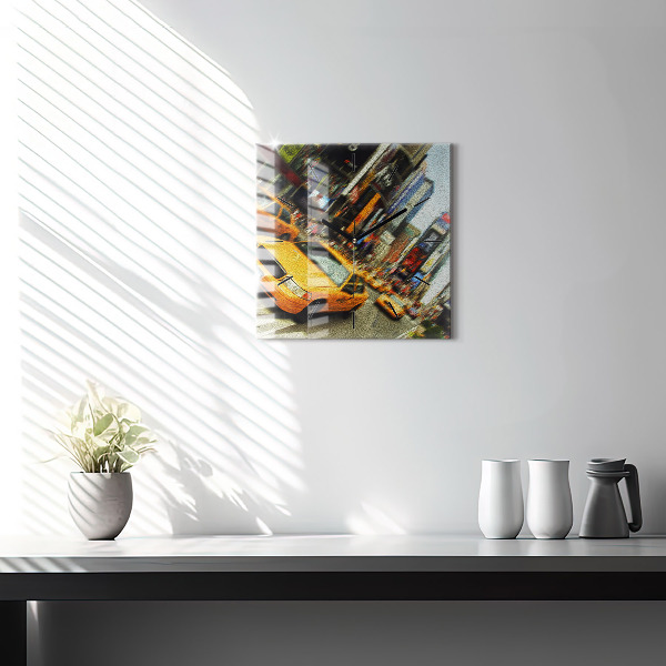 Pendule carrée en verre Les taxis de New York