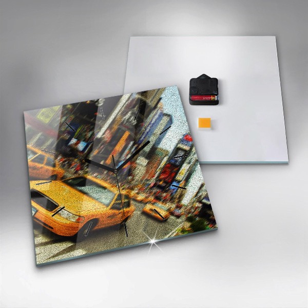 Pendule carrée en verre Les taxis de New York