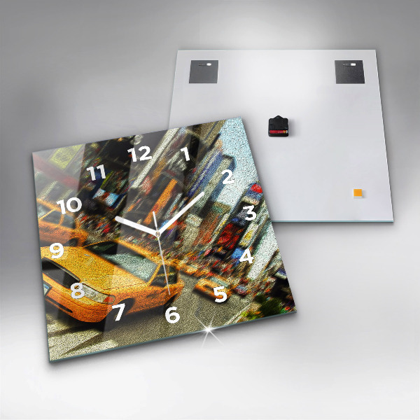 Pendule carrée en verre Les taxis de New York