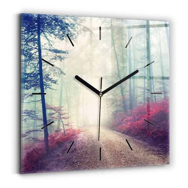Pendule carrée en verre 'Route d''automne Forêt Brouillard'
