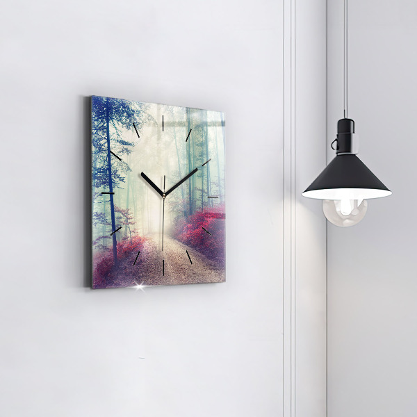 Pendule carrée en verre 'Route d''automne Forêt Brouillard'