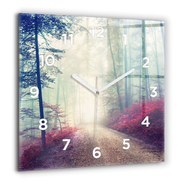 Pendule carrée en verre 'Route d''automne Forêt Brouillard'