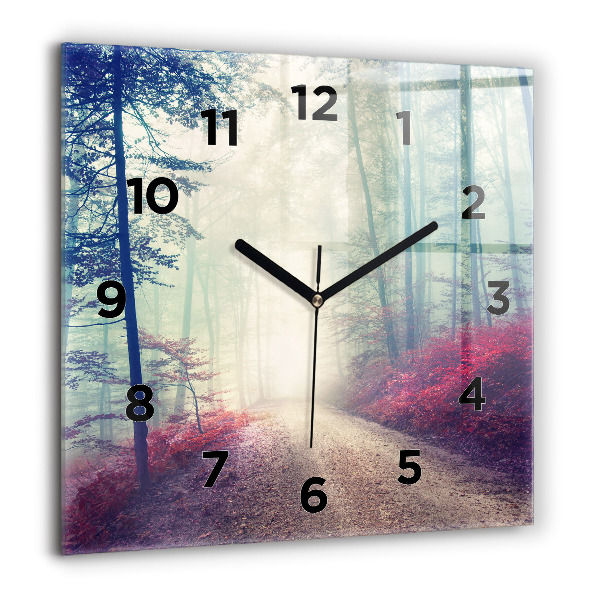 Pendule carrée en verre 'Route d''automne Forêt Brouillard'