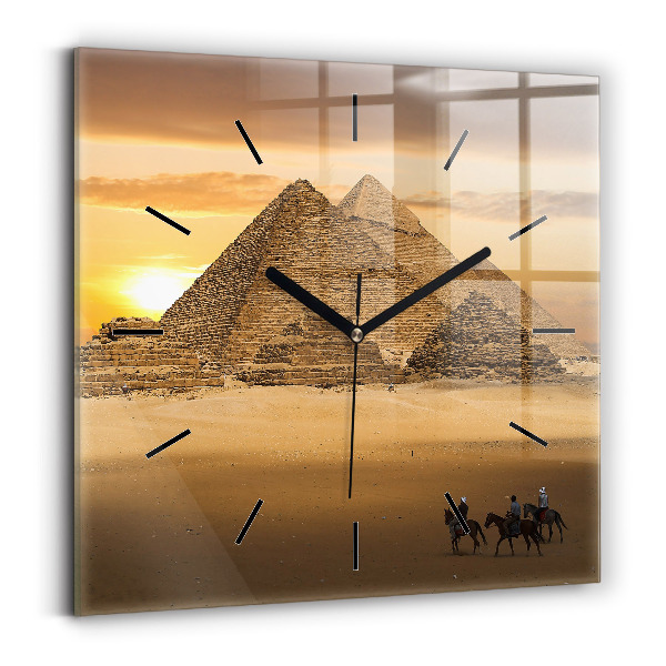 Horloge murale carrée Pyramides et coucher de soleil