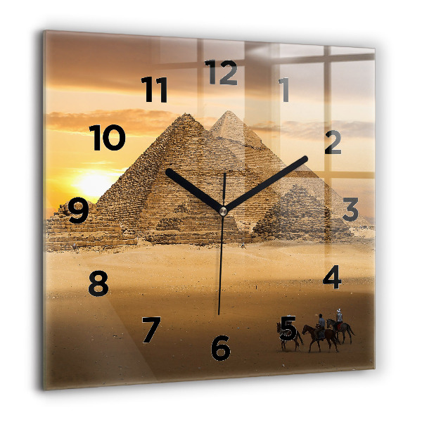 Horloge murale carrée Pyramides et coucher de soleil