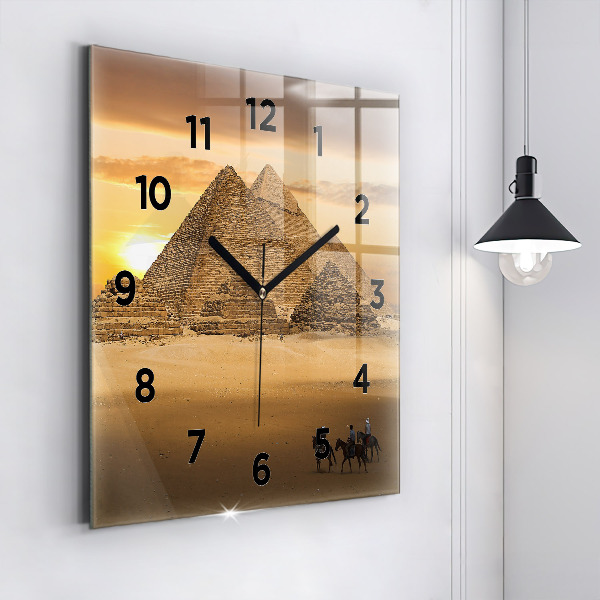 Horloge murale carrée Pyramides et coucher de soleil