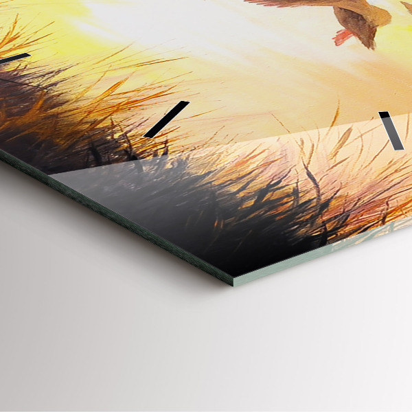 Pendule carrée en verre Grues au coucher du soleil