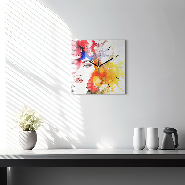Pendule carrée en verre 'Portrait coloré d''une femme'