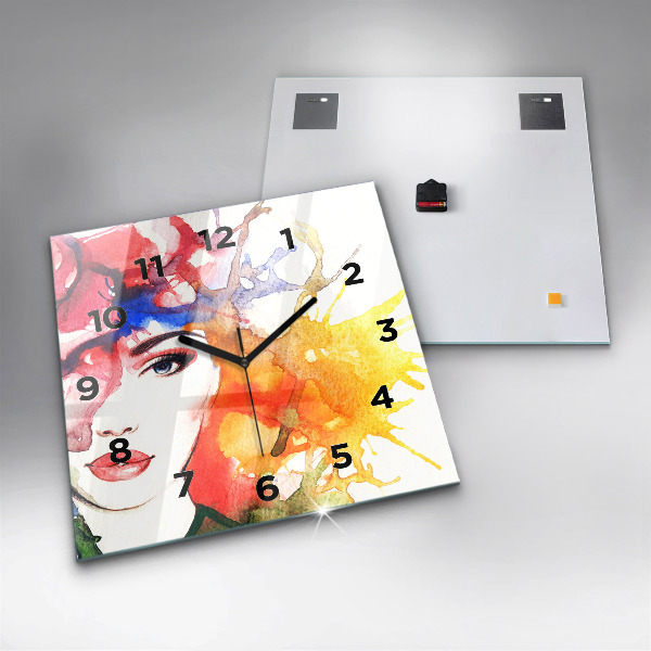 Pendule carrée en verre 'Portrait coloré d''une femme'