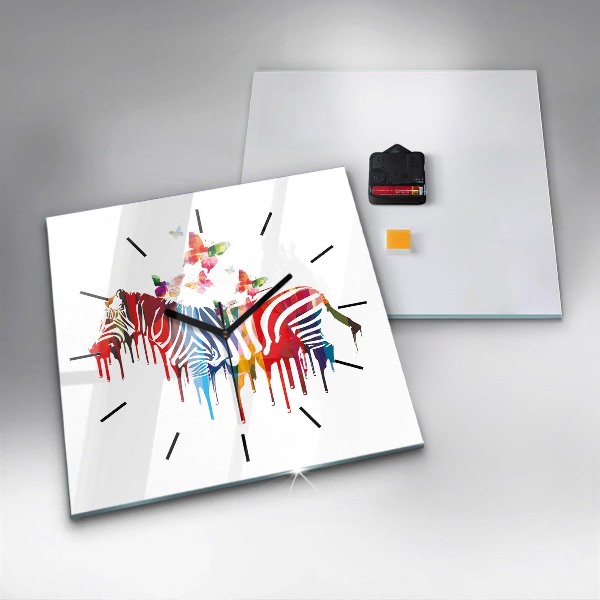 Pendule carrée en verre Zèbre coloré