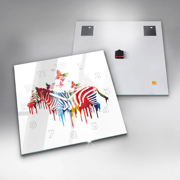 Pendule carrée en verre Zèbre coloré