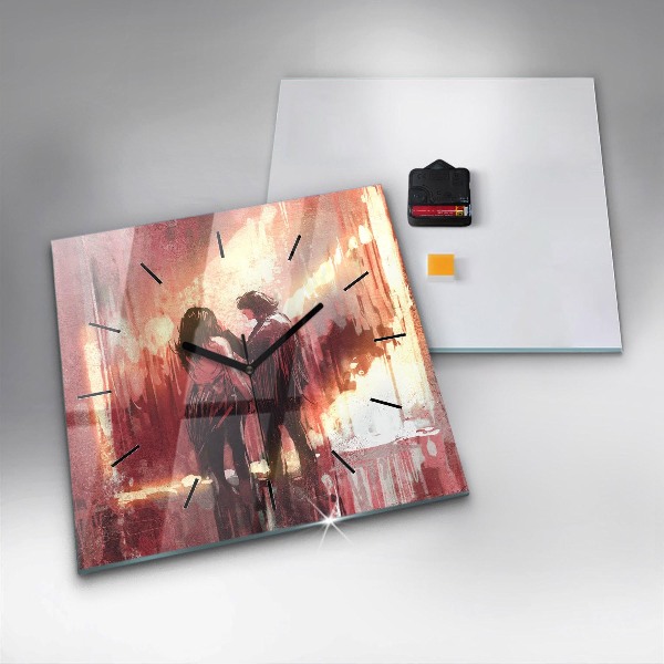 Pendule carrée en verre Jeune couple amoureux