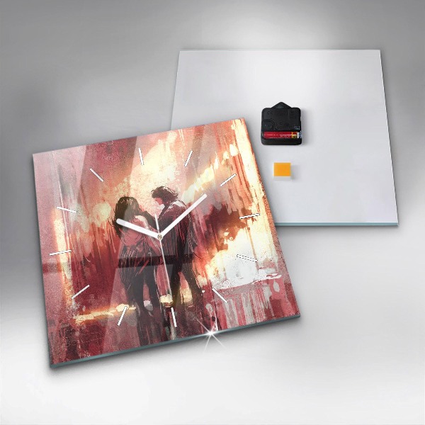 Pendule carrée en verre Jeune couple amoureux