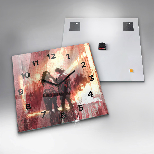 Pendule carrée en verre Jeune couple amoureux