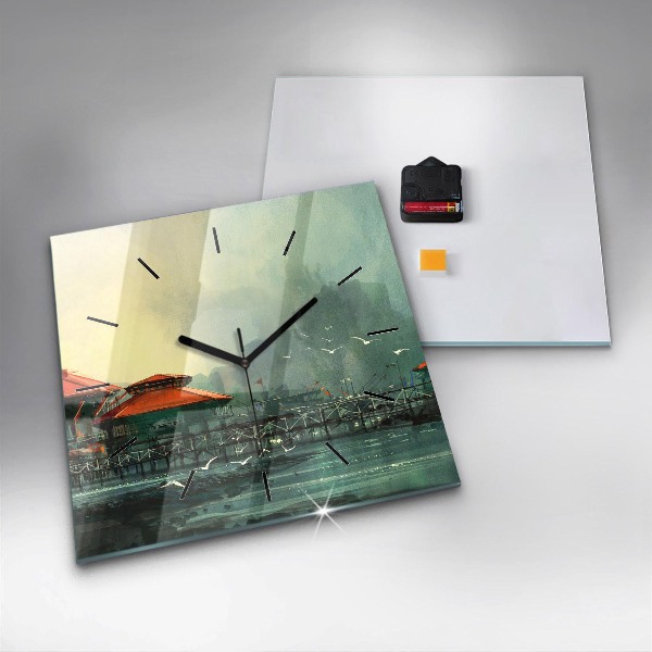 Pendule carrée en verre Village de pêcheurs