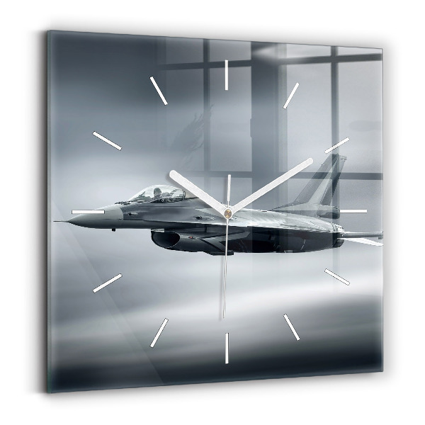 Pendule carrée en verre Avion militaire en vol