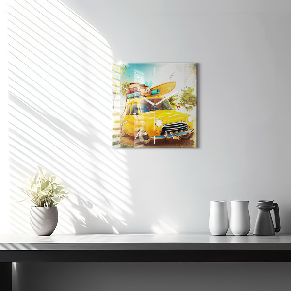 Pendule carrée en verre Voiture avec planche de surf