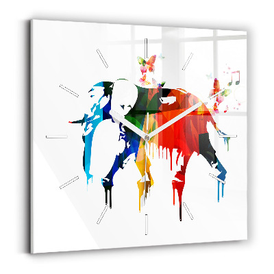 Pendule carrée en verre Éléphant peint en couleurs