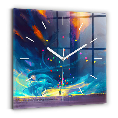 Pendule carrée en verre Bébé et ballons