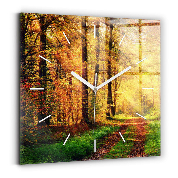 Pendule carrée en verre 'Paysage de forêt d''automne'