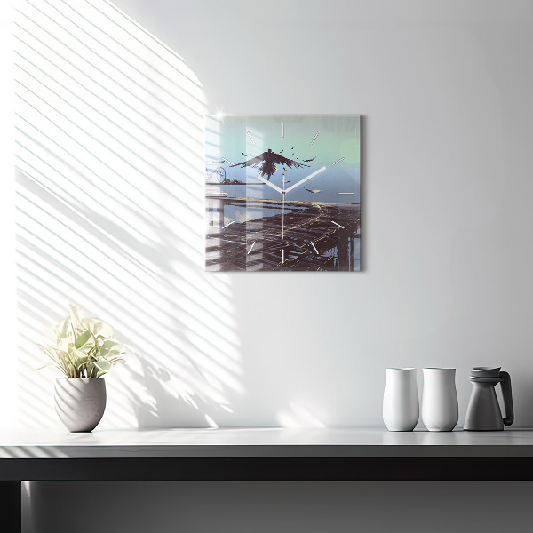 Pendule carrée en verre Ange, pont et vélo