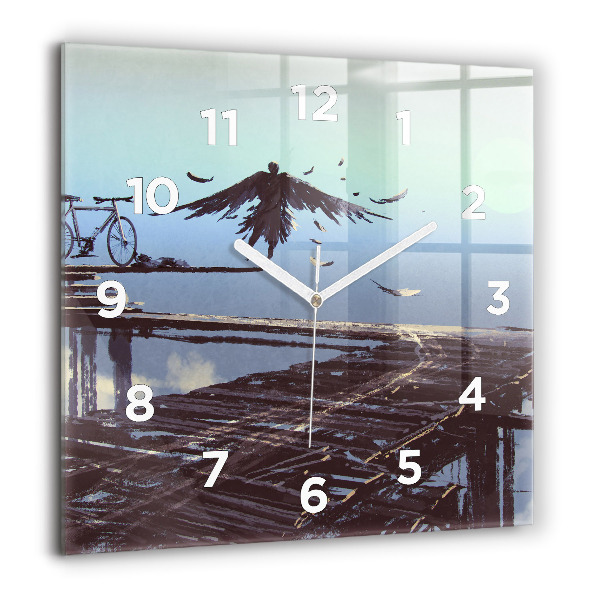 Pendule carrée en verre Ange, pont et vélo