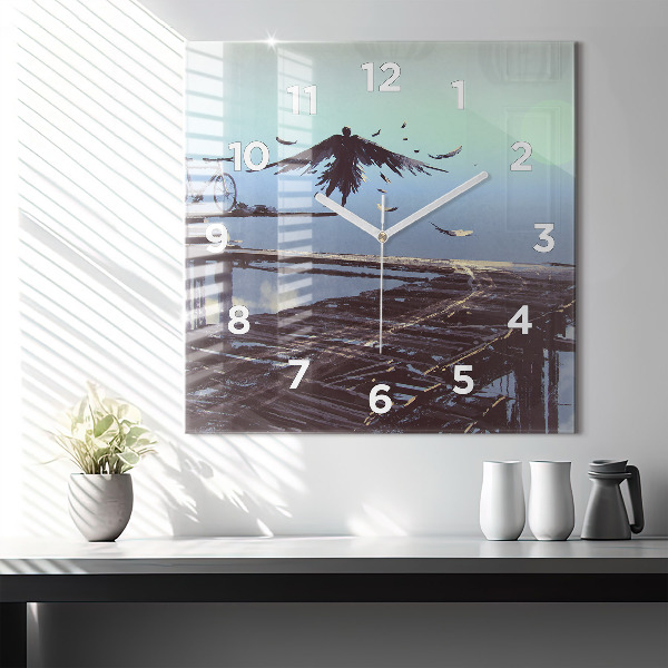 Pendule carrée en verre Ange, pont et vélo