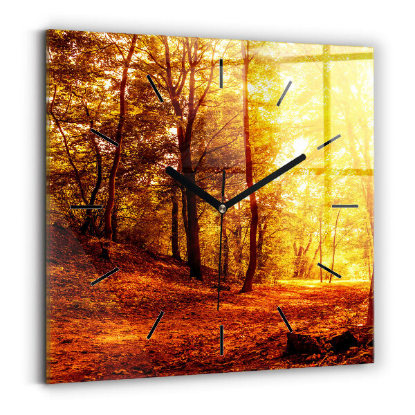 Pendule carrée en verre Paysage forestier au soleil