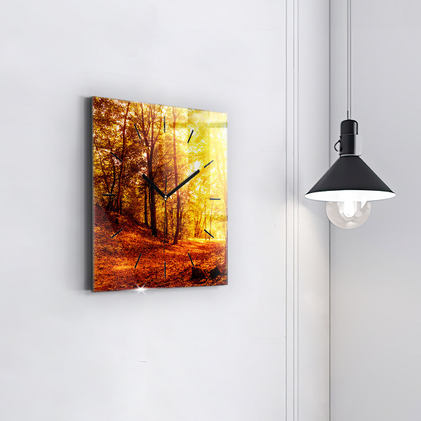 Pendule carrée en verre Paysage forestier au soleil