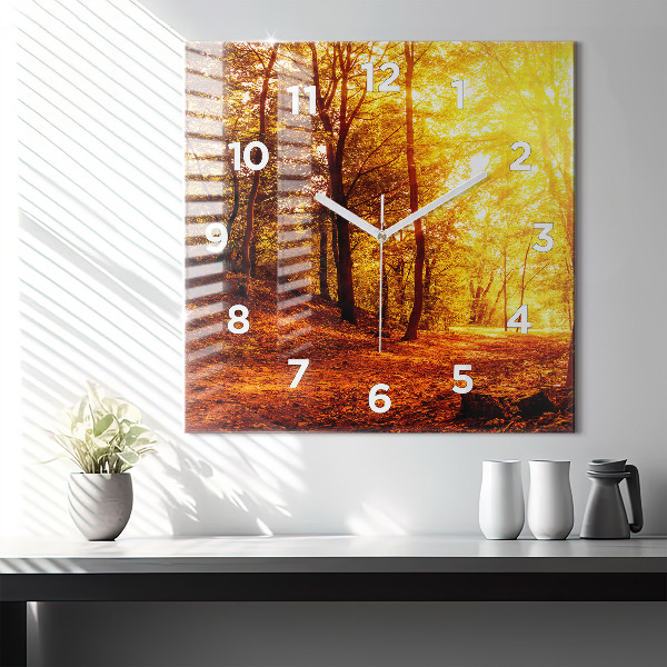 Pendule carrée en verre Paysage forestier au soleil