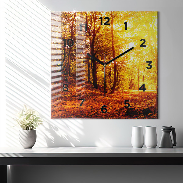 Pendule carrée en verre Paysage forestier au soleil