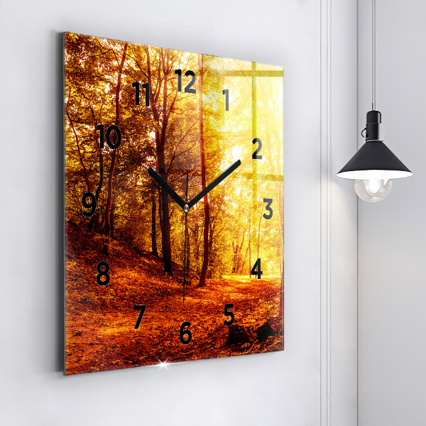 Pendule carrée en verre Paysage forestier au soleil