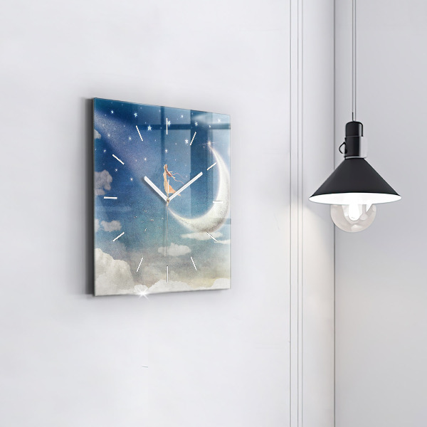 Pendule carrée en verre Fille sur la lune