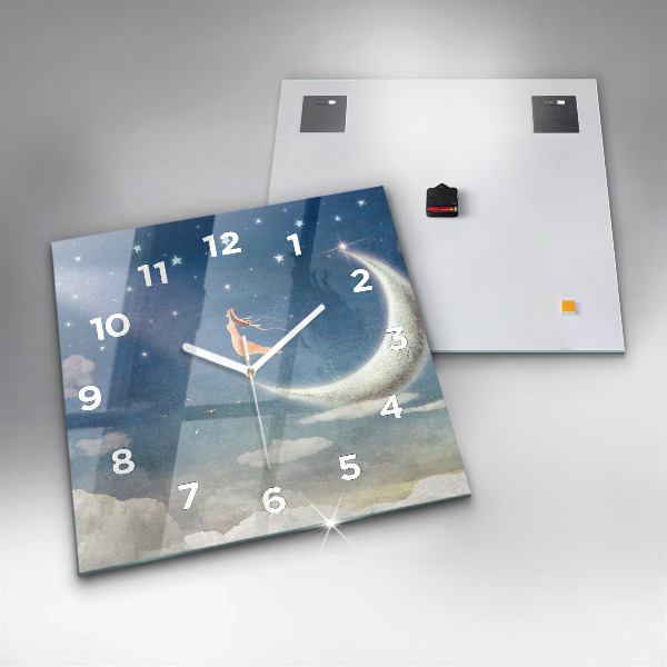 Pendule carrée en verre Fille sur la lune