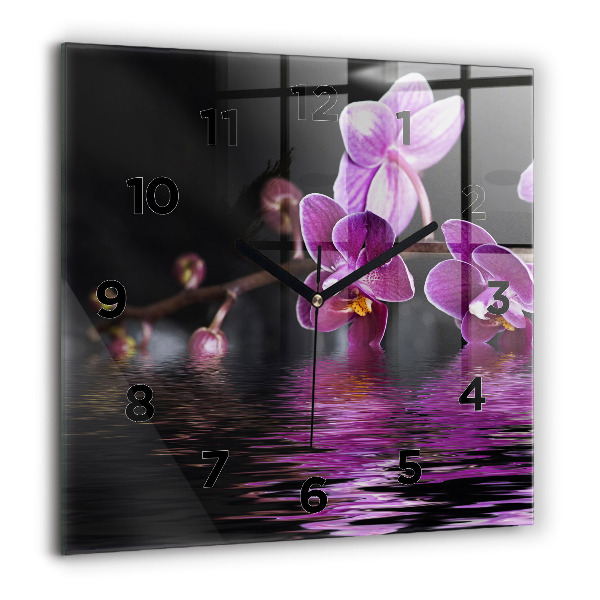 Horloge murale carrée 'Fleur d''orchidée sur l''eau'