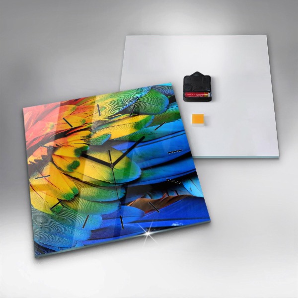 Pendule carrée en verre 'Ailes d''oiseaux colorées'