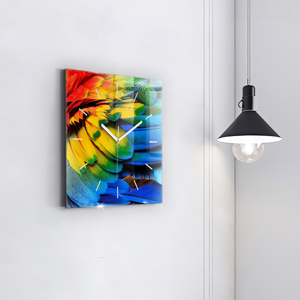 Pendule carrée en verre 'Ailes d''oiseaux colorées'