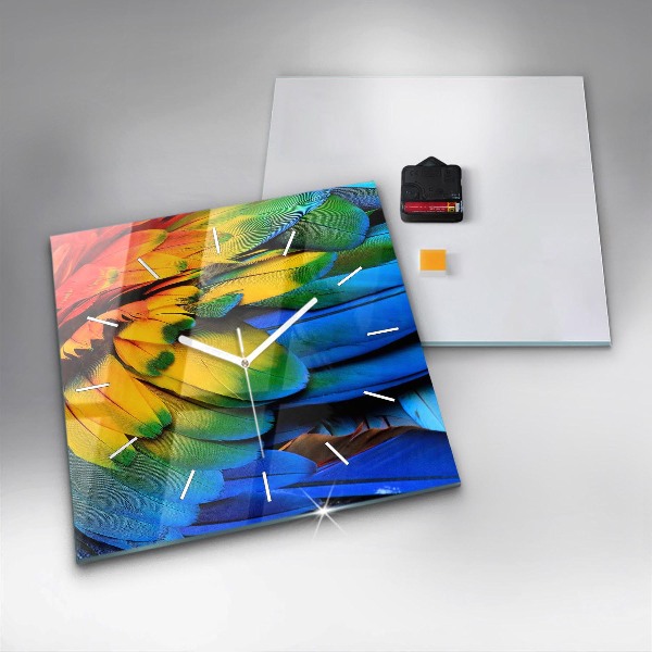 Pendule carrée en verre 'Ailes d''oiseaux colorées'